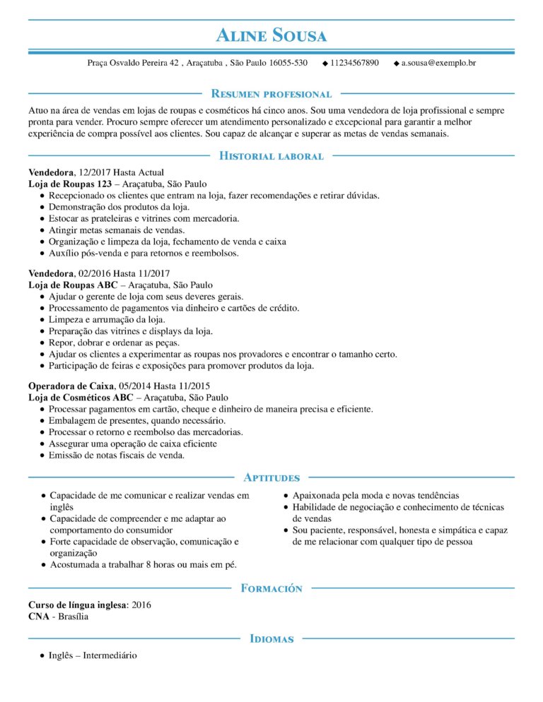 currículo básico CV