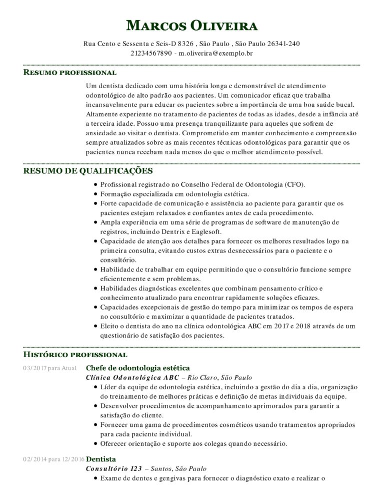 currículo dentista CV