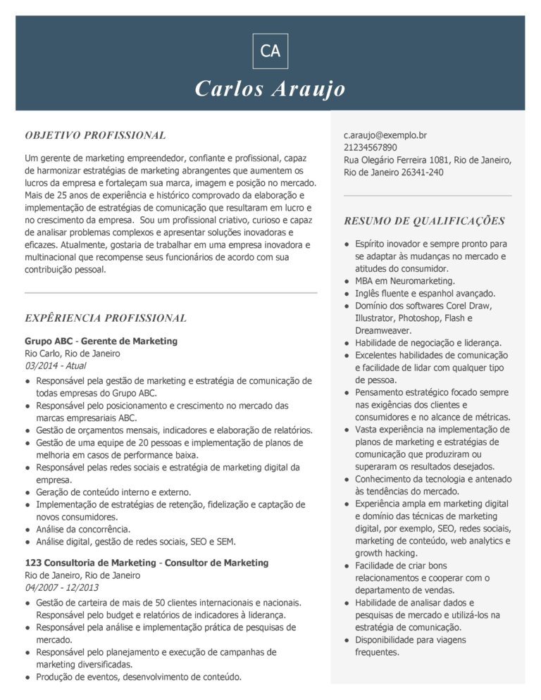 currículo marketing CV