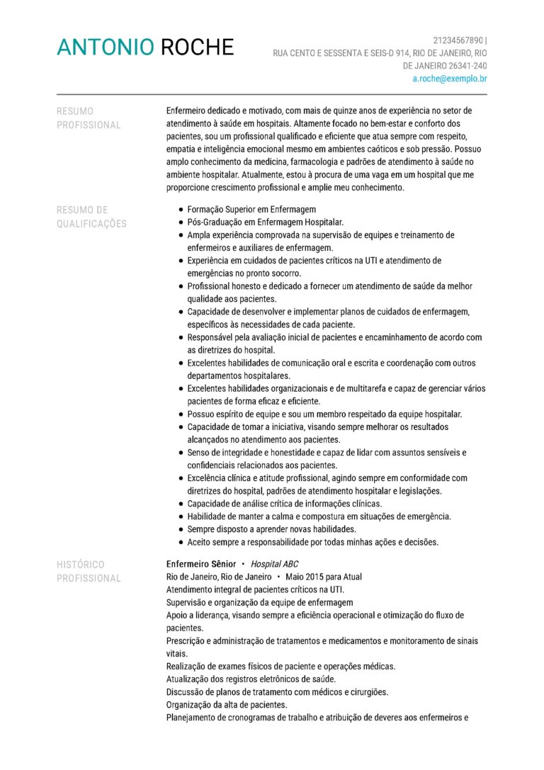 currículo para preencher CV