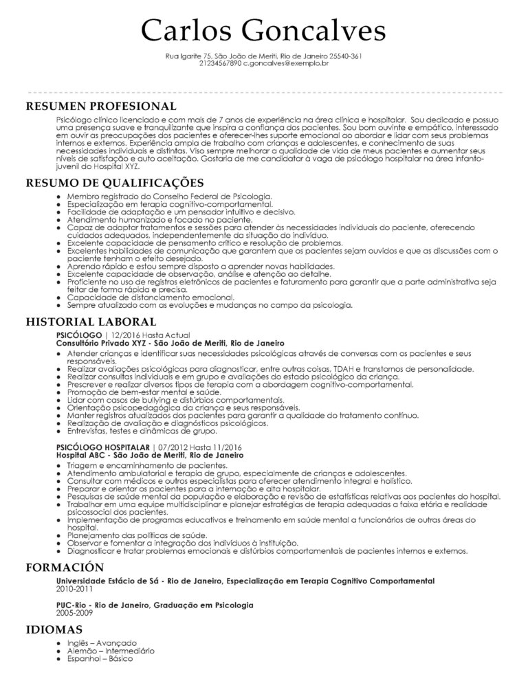 currículo psicologo CV