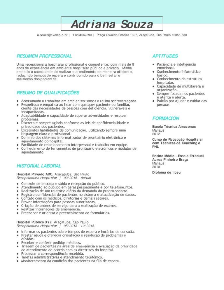 objetivo recepcionista hospitalar CV