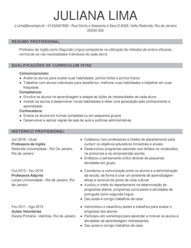 perfil educação infantil CV