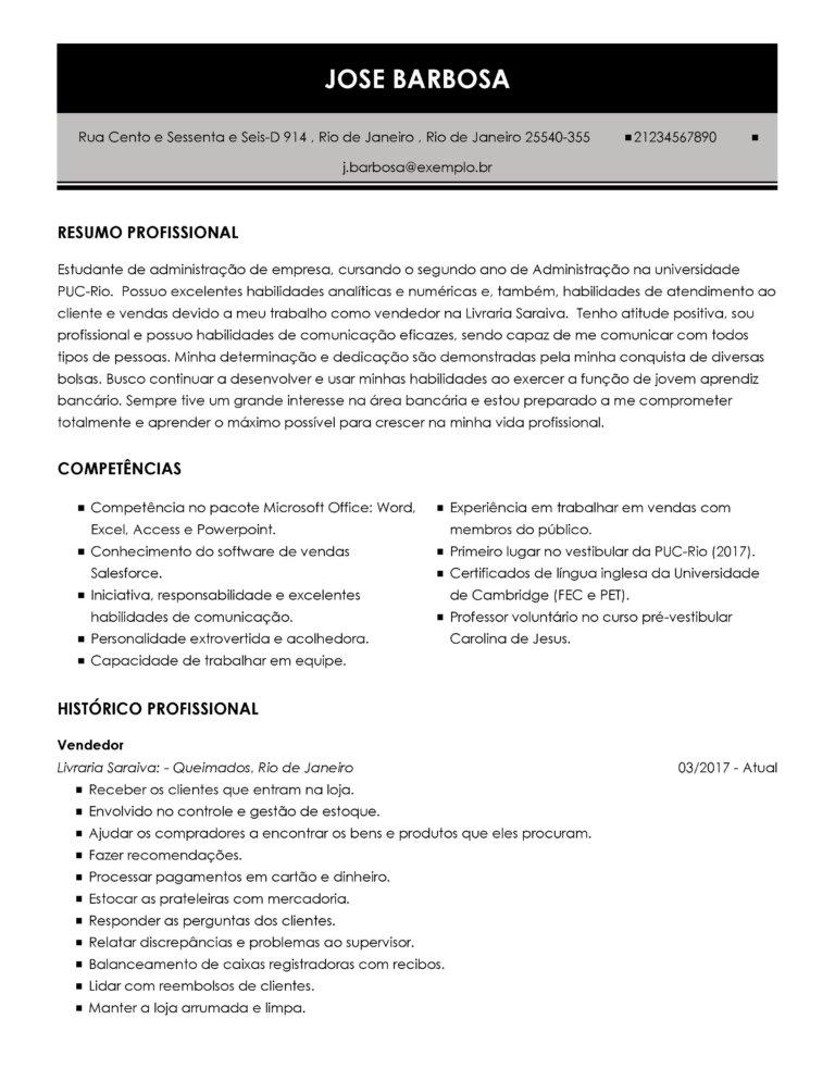 perfil jovem aprendiz CV