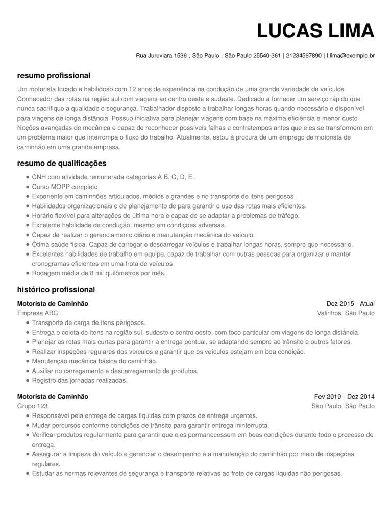 perfil motorista CV