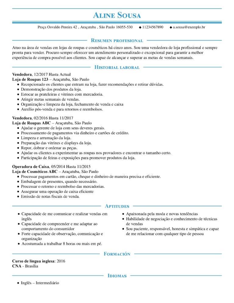 perfil vendas CV