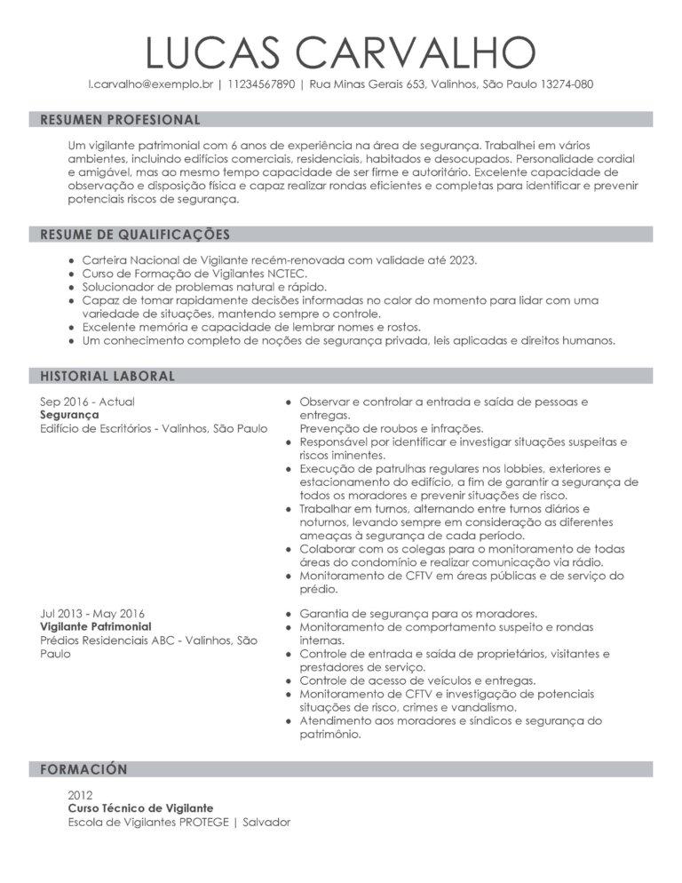 perfil vigilante CV