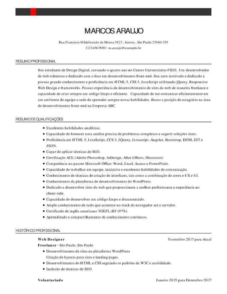 Curriculum Vitae Exemplo Para Primeiro Emprego