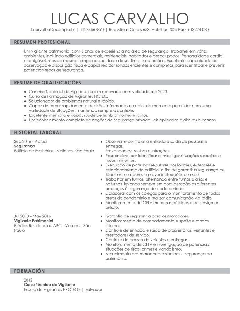 Modelo de curriculum vitae Meu Currículo Perfeito