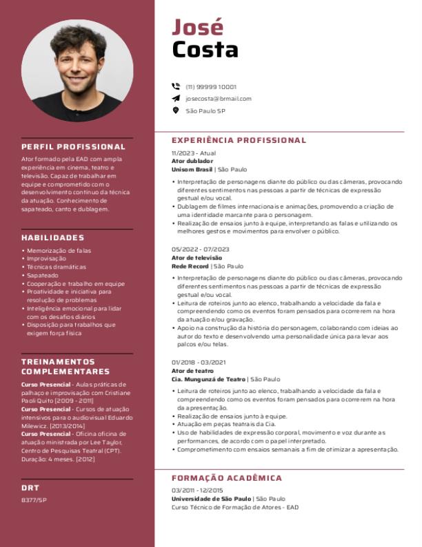 cv ator estilo potente