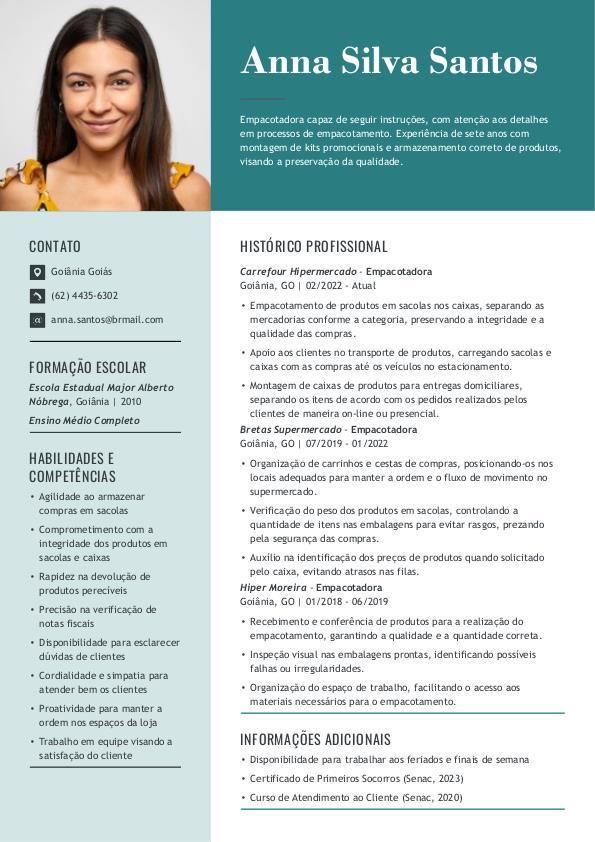 Exemplo de Currículo de Empacotador | MeuCurrículoPerfeito