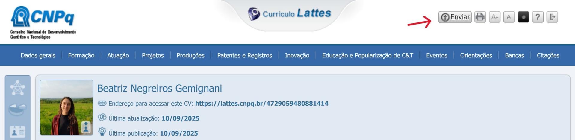 Como salvar a atualização do Currículo Lattes