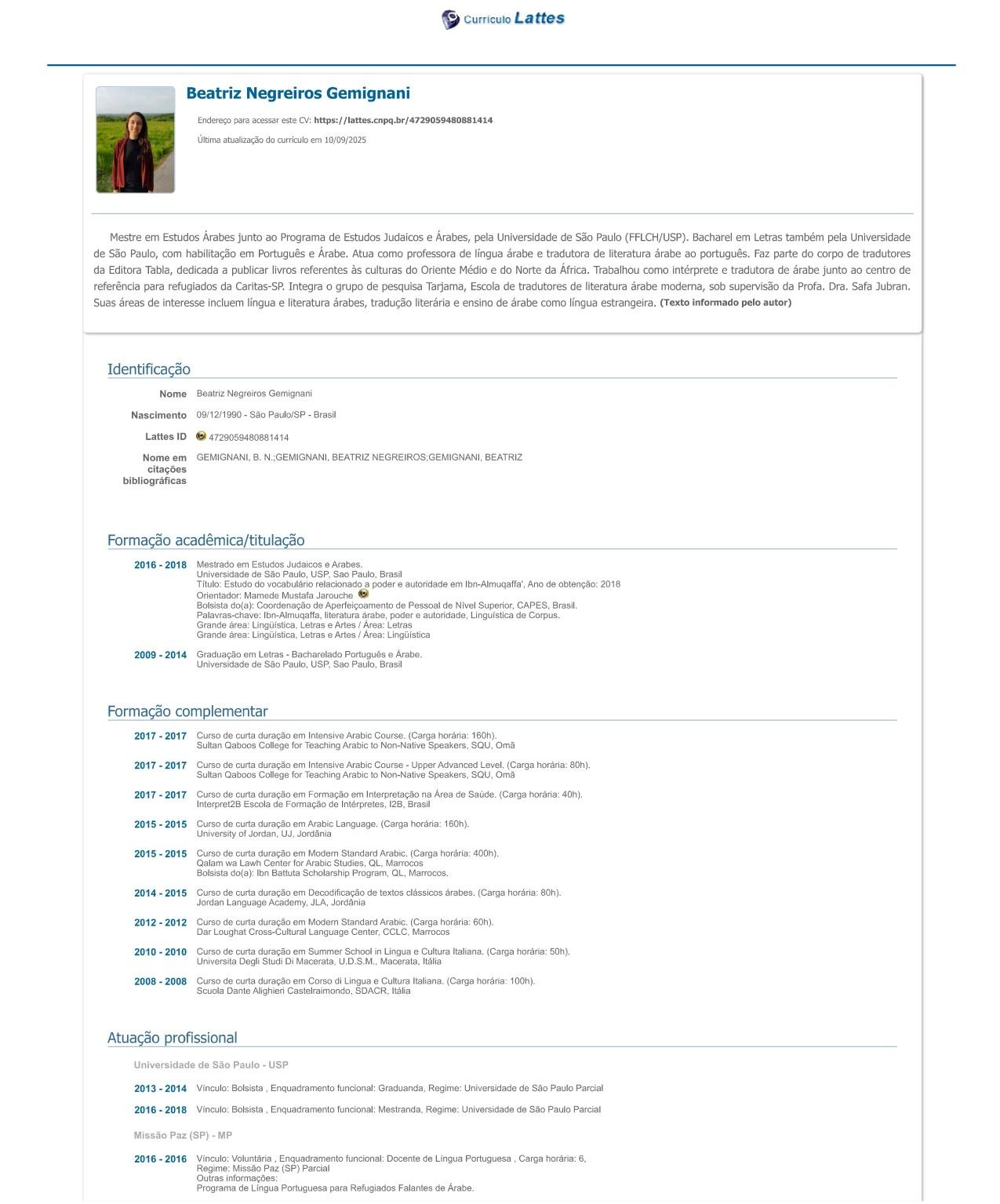 Currículo acadêmico Lattes