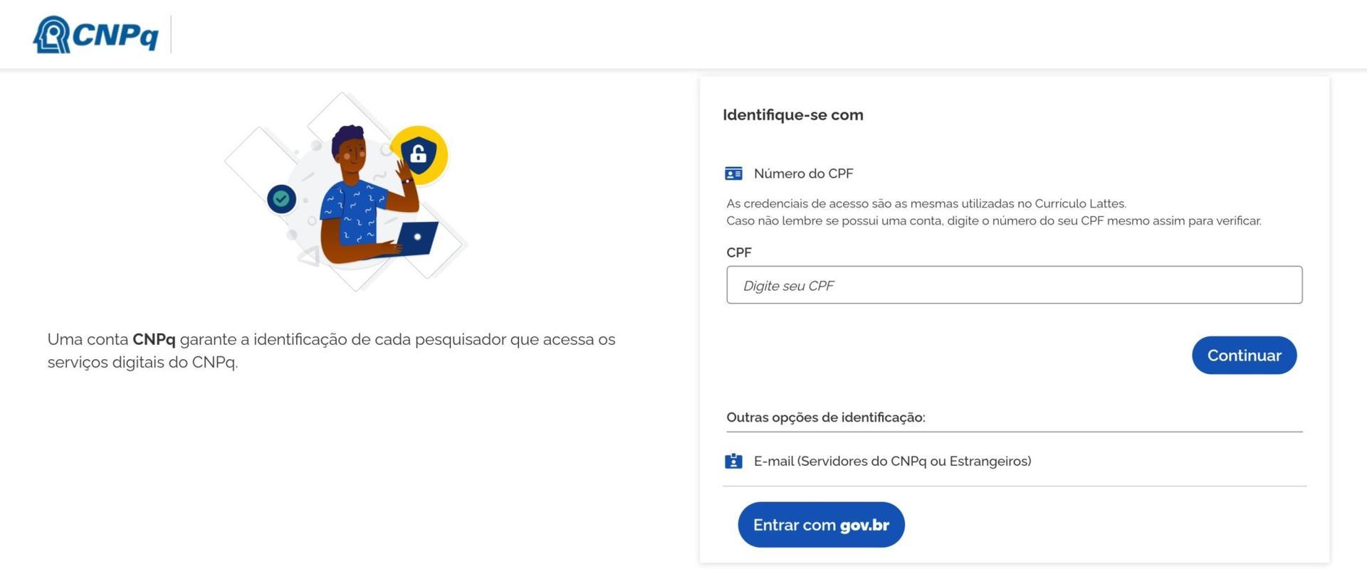 Fazer login na Plataforma Lattes para atualizar o currículo