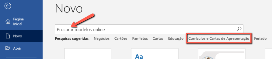 Pesquisar modelos de currículo do Word